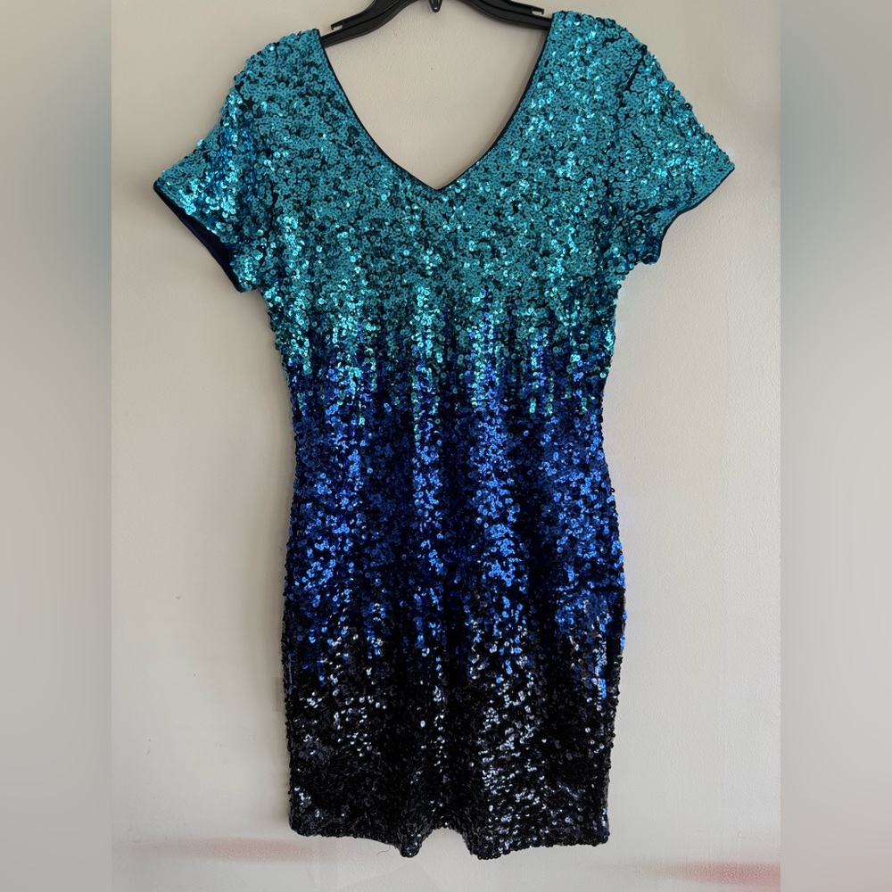 MANER Blue/Teal/Navy Sequin Cocktail Dress (NWT)